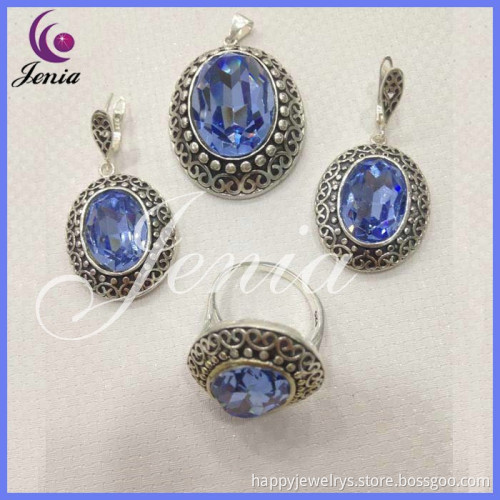 Fashion jewelry set cheap price blue zircon thai silver antique jewellery wholesale ( 6335T18-2)